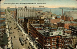 Jefferson Avenue and Detroit River Looking East Postcard