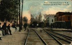 View of the Illinois Central R.R. Terminal and River Wall Postcard