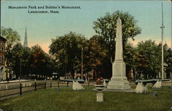 Monument Park and Soldiers' Monument Leominster, MA Postcard Postcard