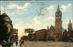 Calvinistic Congregational Church and Main STreet North Fitchburg, MA Postcard Postcard