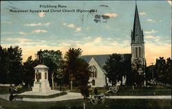 Monument Square and Christ Church (Episcopal) Fitchburg, MA Postcard Postcard