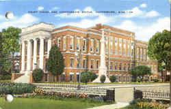 Court House And Confederate Statue Postcard