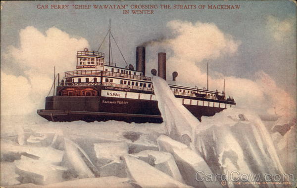 Car Ferry Chief Wawatam Crossing the Straits of Mackinaw in Winter