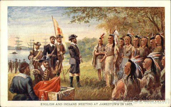 English and Indians Meeting at Jamestown in 1607 1907 Jamestown Exposition