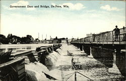 Government Dam and Bridge De Pere, WI Postcard Postcard