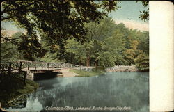 Lake and Rustic Bridge, City Park Columbus, OH Postcard Postcard