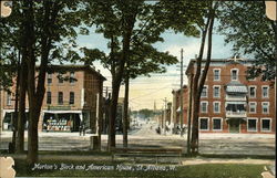 Morton's Block and American House St. Albans, VT Postcard Postcard