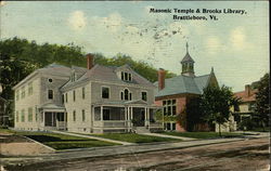 Masonic Temple & Brooks Library Brattleboro, VT Postcard Postcard