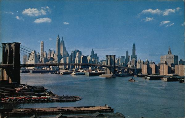 Lower Manhattan Skyline Showing Brooklyn Bridge New York