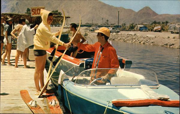Motor Boat and Skiing Enthusiasts Surfing and Waterskiing