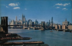 Lower Manhattan Skyline Showing Brooklyn Bridge Postcard