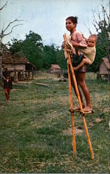 Boy on Bamboo Stilts Kon Tum, Vietnam Southeast Asia Postcard Postcard