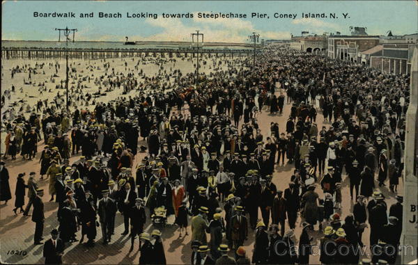 Boardwalk and Beach Looking Towards Steeplechase Pier, Coney Island New York