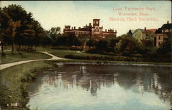 Lake, University Park, Clark University Postcard