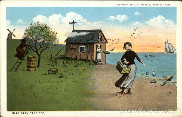 Imaginary Cape Cod Cottage and Woman with Duck Feet Massachusetts