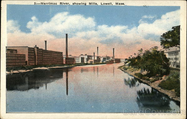 Merrimac River showing Mills Lowell Massachusetts