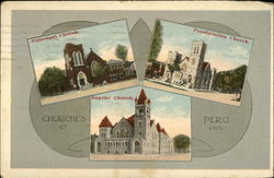 Episcopal, Presbyterian and Baptist Churches Peru, IN Postcard Postcard