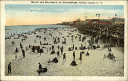 Beach and Boardwalk at Steeplechase Postcard