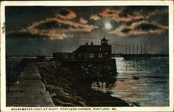 Breakwater Light at Night, Portland Harbor Postcard