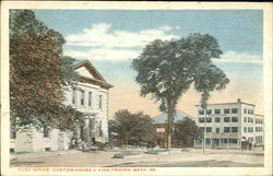 Post Office, Custom House & King Tavern Bath, ME Postcard Postcard