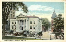 Public Library and Parking Area Postcard