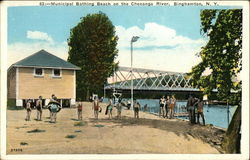 Municipal Bathing Beach on the Chenango River Postcard