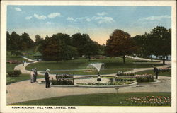 Fountain at Fort Hill Park Lowell, MA Postcard Postcard