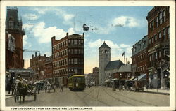 Towers Corner from Central Street Lowell, MA Postcard Postcard