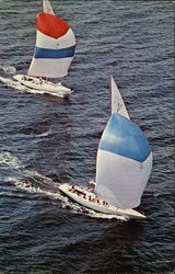 Aerial view of 12 Meter America's Cup Yachts Nefertiti and Weatherly Newport, RI Postcard Postcard