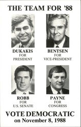 The Team For '88 - Vote Democratic on November 8, 1988 Postcard