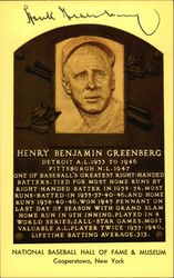 Autographed Hank Greenberg, National Baseball Hall of Fame Cooperstown, NY Postcard Postcard