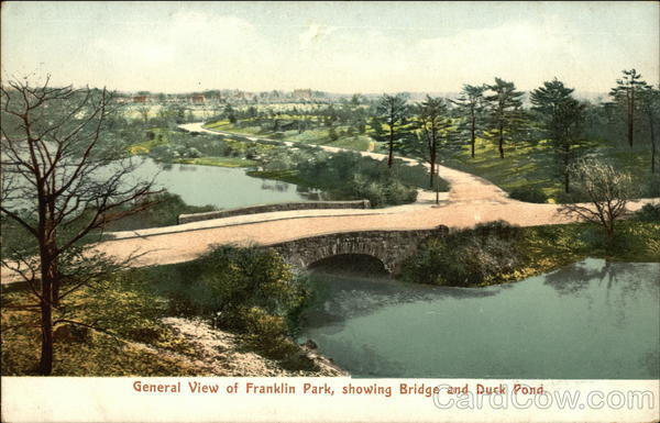 General View of Franklin Park, Showing Bridge and Duck Pond Boston Massachusetts