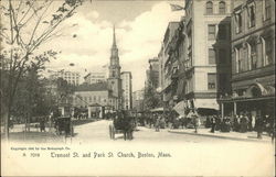 Tremont St. and Park St. Church Postcard