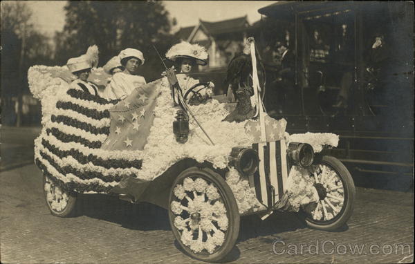 Four Women in Car Decorated for Parade