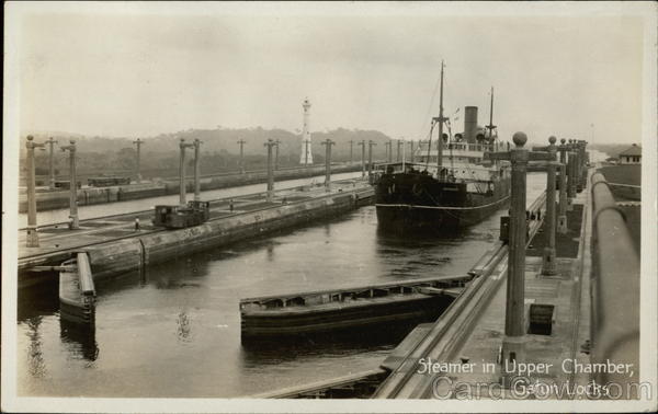 Steamer in Upper Chamber Gatun Locks Panama