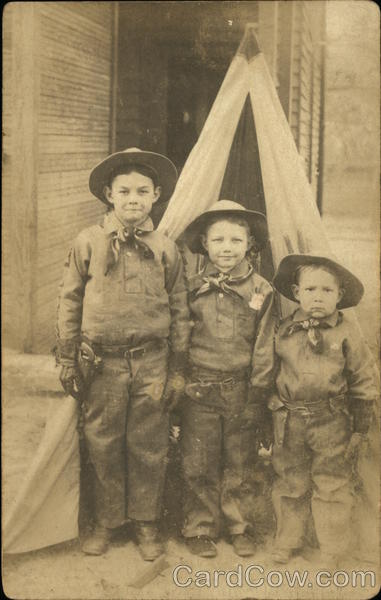 Cowboy Boys In Front of Indian Teepee Geo. W. Autry