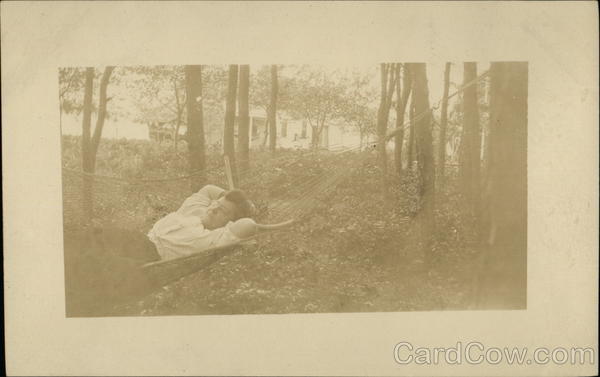 Woman resting in hammock Harwich Port Massachusetts