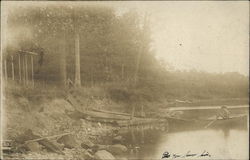 Shore, Boy in Rowboat Shell Lake, WI Postcard Postcard