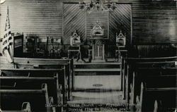 Interior of Union Church Showing Flag in Coolidge Pew Plymouth, VT Postcard Postcard