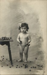 Portrait of Nude Toddler and Cherries Postcard