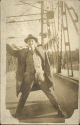 Man Standing on South Washington Street Bridge Binghamton, NY Postcard Postcard