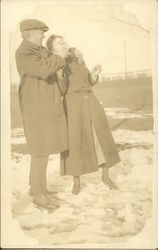 Couple Playing in Snow Postcard