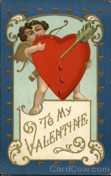 To My Valentine with Cupid Holding Heart Shot with Arrow