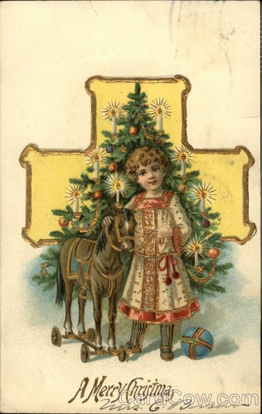 A Merry Christmas - Child, Decorated Tree, and Toys