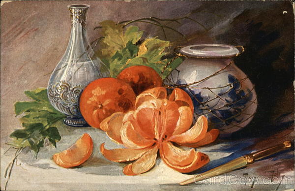 Still Life of Vase, Urn and Oranges Art