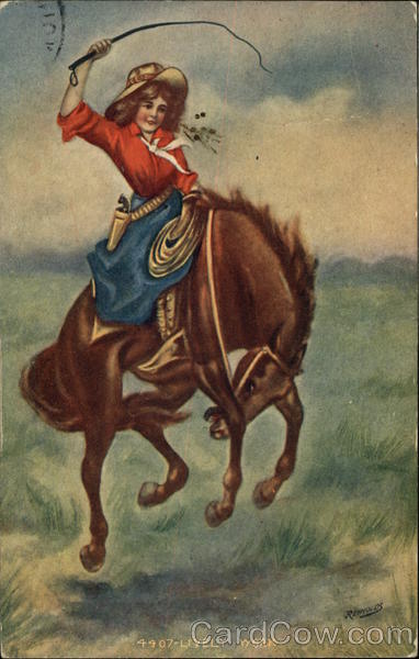 Lively Work - Cowgirl Riding Bucking Bronco Cowboy Western