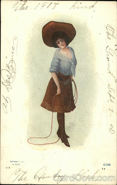 Cow Girl Holds Rope Cowboy Western