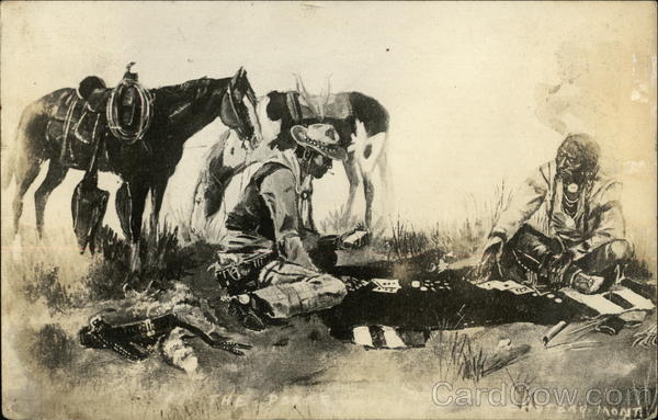 Cowboy Gambling With Indian Cowboy Western