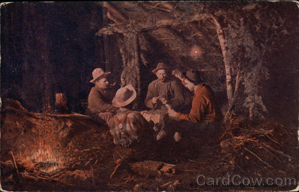 Four Cowboys Playing Cards Around the Campfire Cowboy Western
