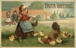 Dutch Girl With Eggs In Basket and Lots of Chicks Dutch Girl With Eggs In Basket and Lots of Chicks